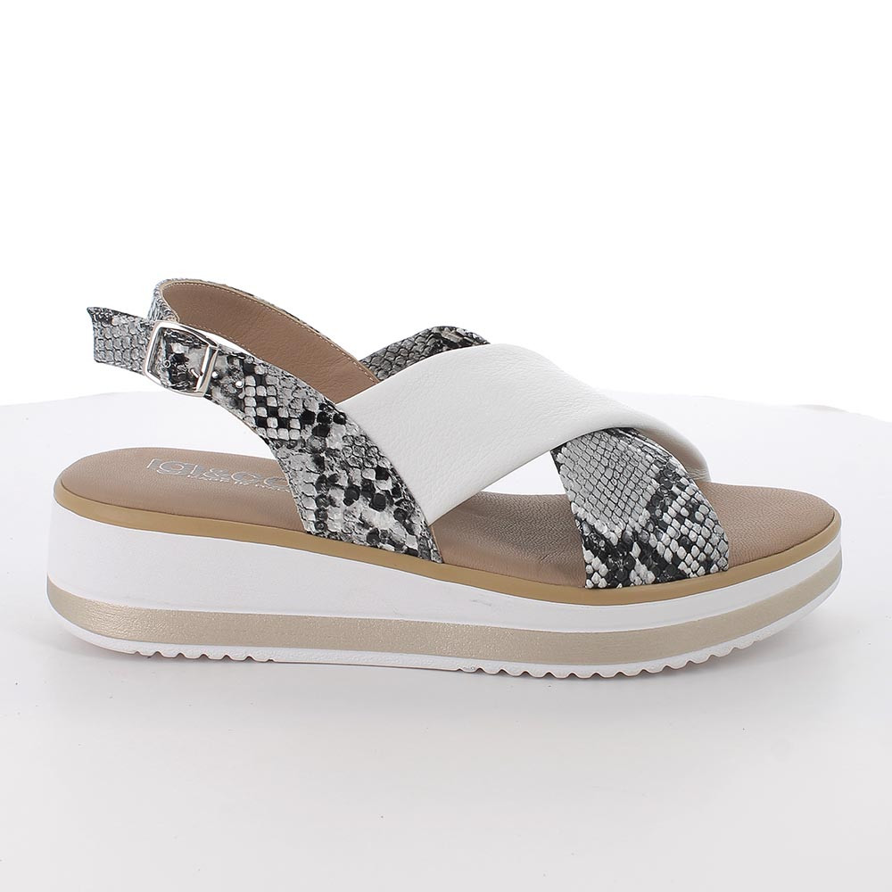 SANDALS WITH WEDGE FOR WOMAN  WHITE AND GREY WITH BUCKLE