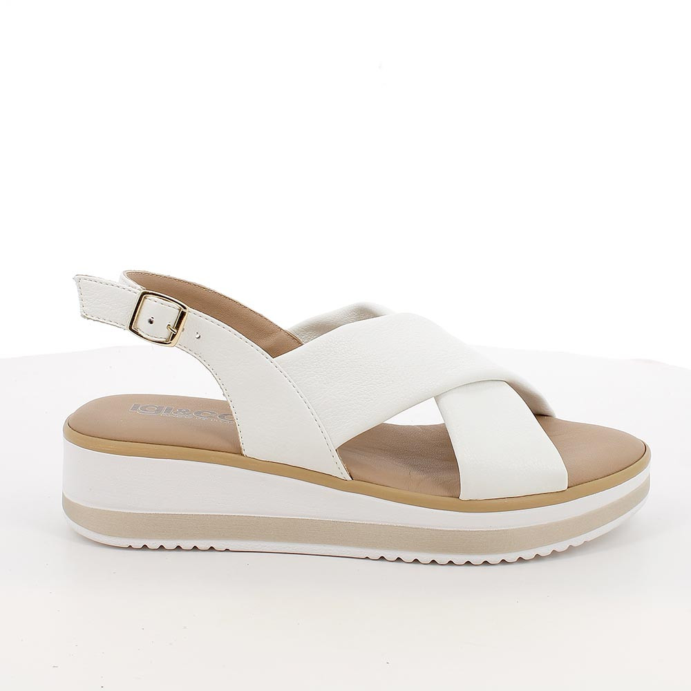 SANDALS WITH WEDGE FOR WOMAN  WITE WITH BUCKLE