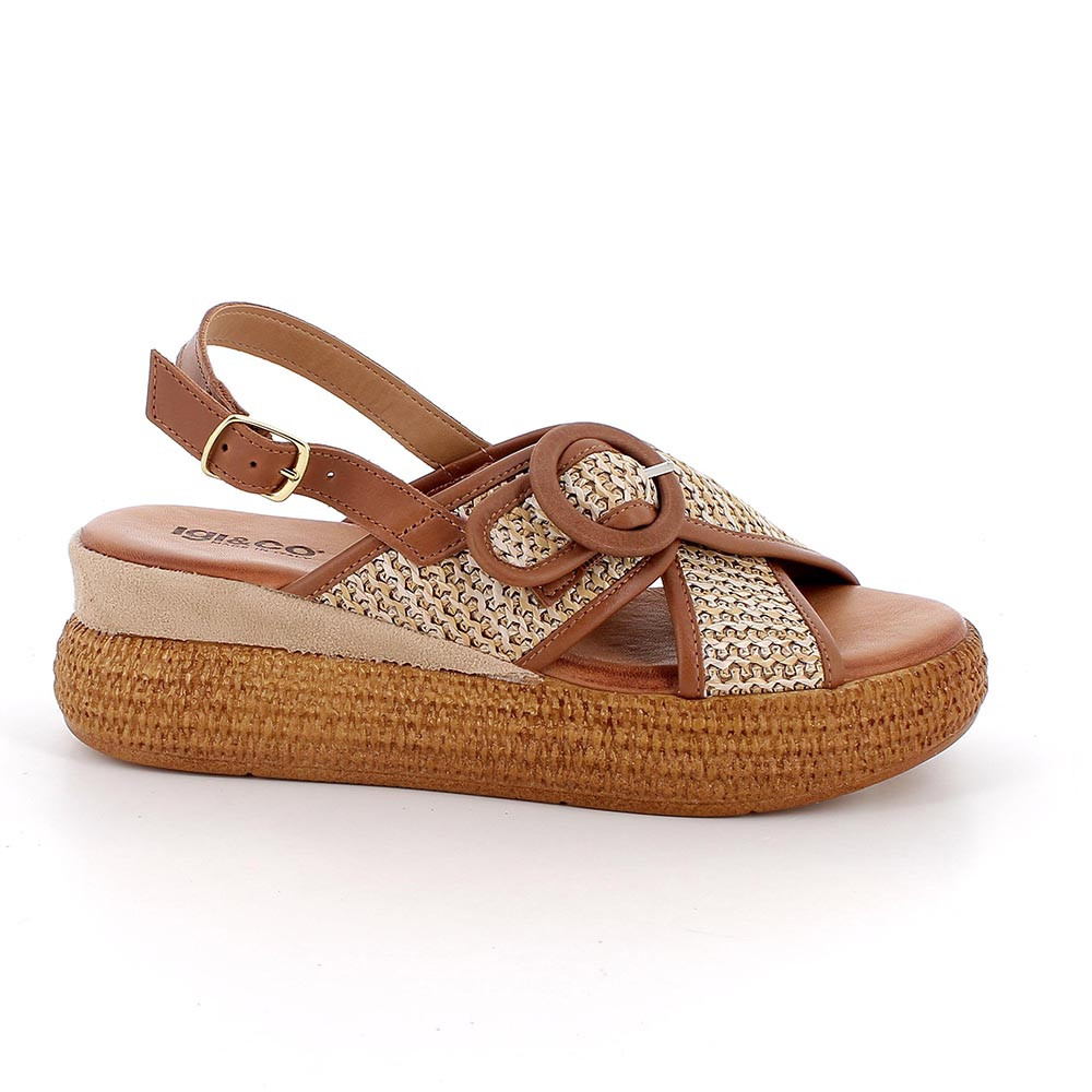 SANDALS WITH WEDGE FOR WOMAN   BROWN AND BEIGE WITH BUCKLE