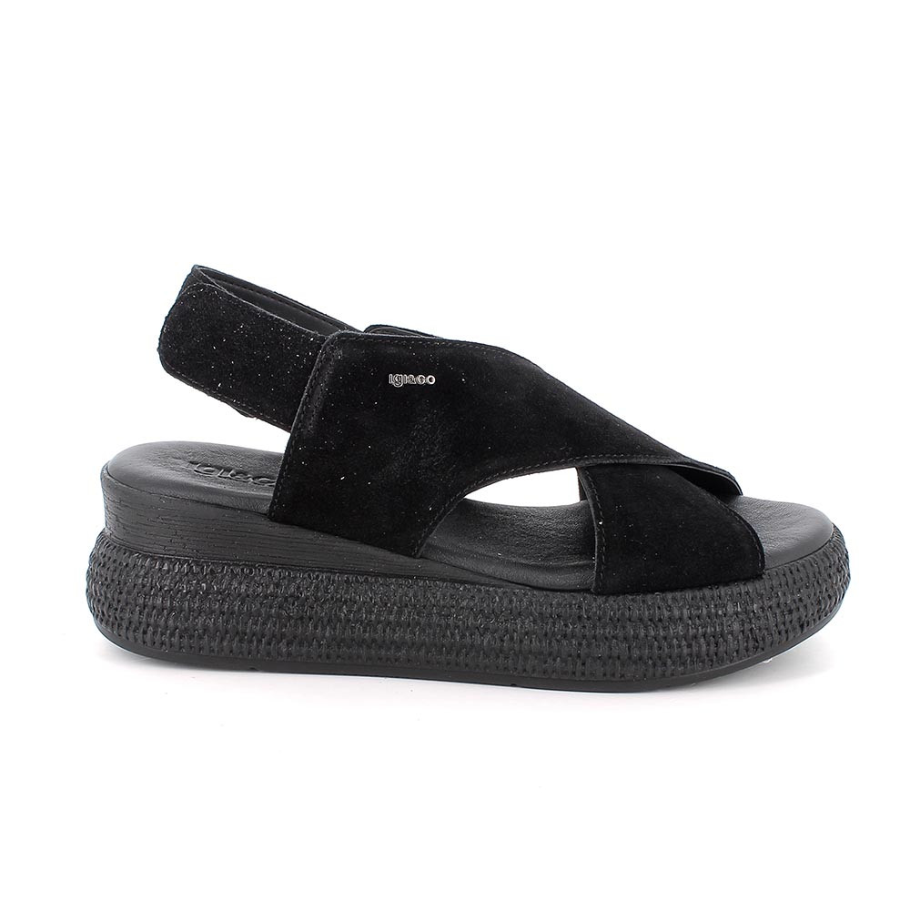 SANDALS WITH WEDGE FOR WOMAN  BLACK WITH VELCRO