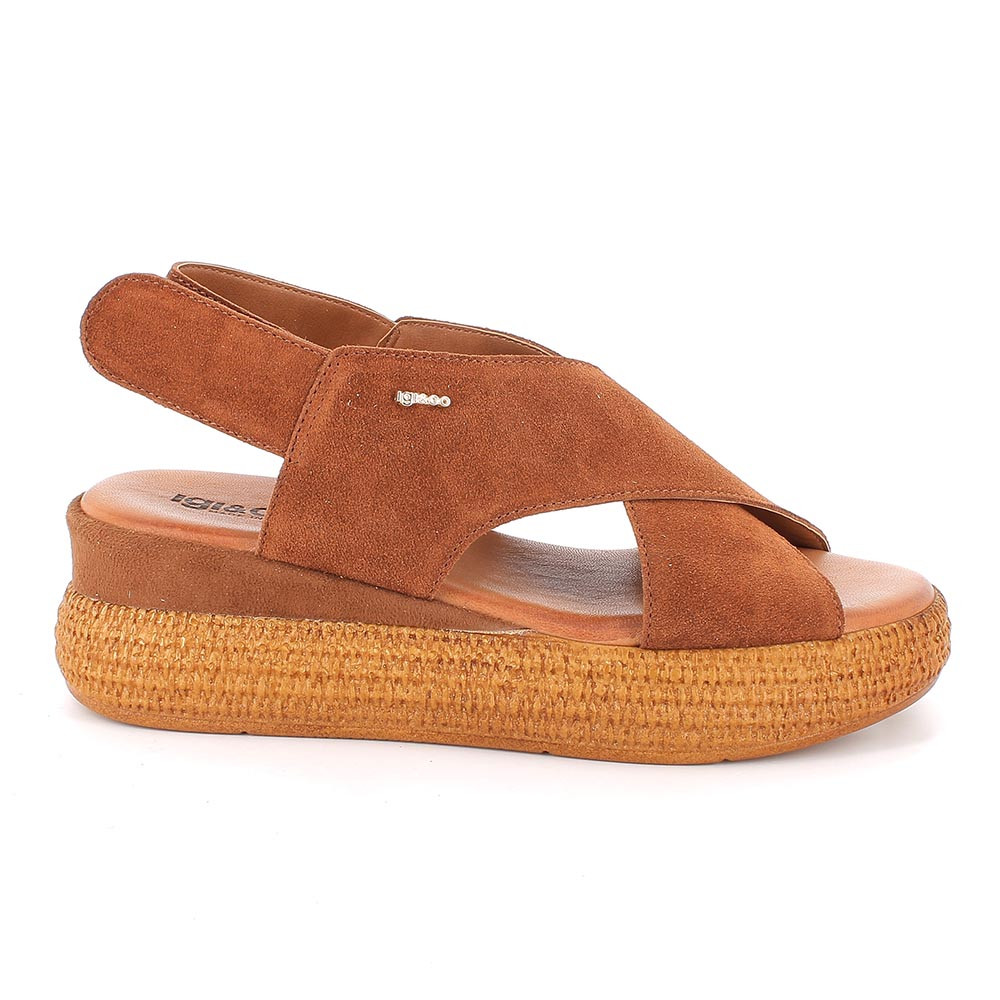 SANDALS WITH WEDGE FOR WOMAN   BROWN WITH VELCRO