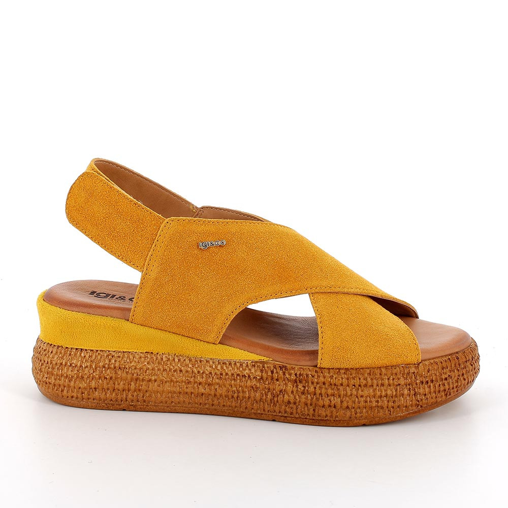SANDALS WITH WEDGE FOR WOMAN   YELLOW WITH VELCRO