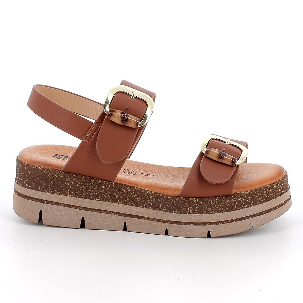 SANDALS WITH WEDGE FOR WOMAN   BROWN WITH VELCRO