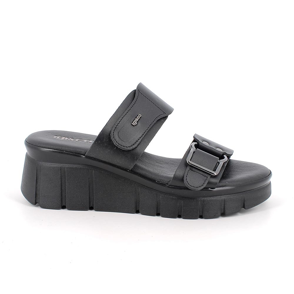 SANDALS WITH WEDGE FOR WOMAN  BLACK WITH VELCRO