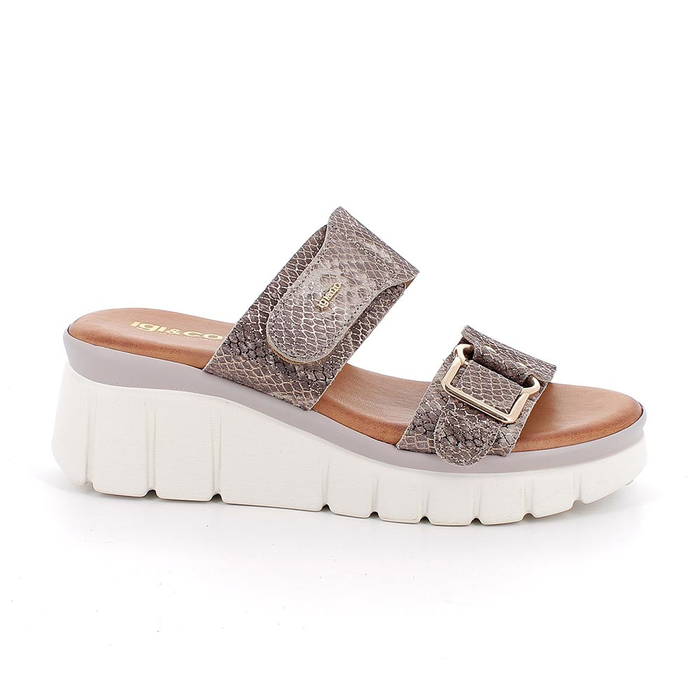 SANDALS WITH WEDGE FOR WOMAN  GREY AND BEIGE WITH VELCRO