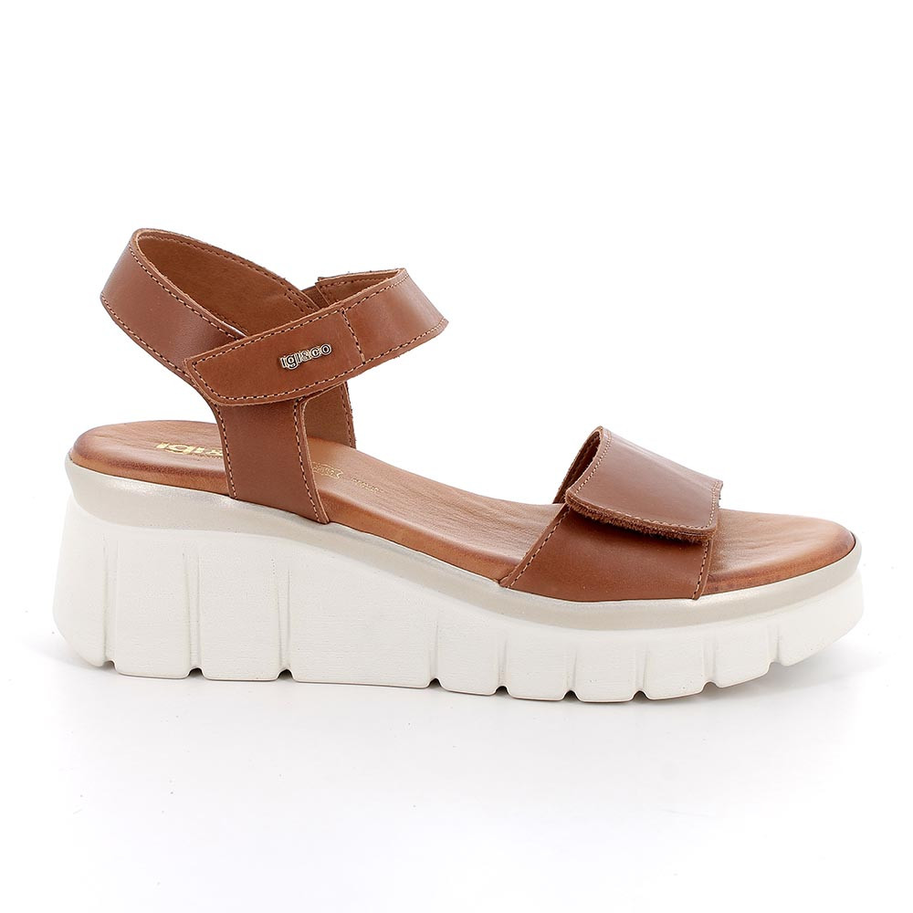 SANDALS WITH WEDGE FOR WOMAN   BROWN WITH VELCRO