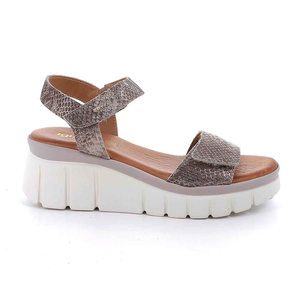 SANDALS WITH WEDGE FOR WOMAN  GREY AND BEIGE WITH VELCRO