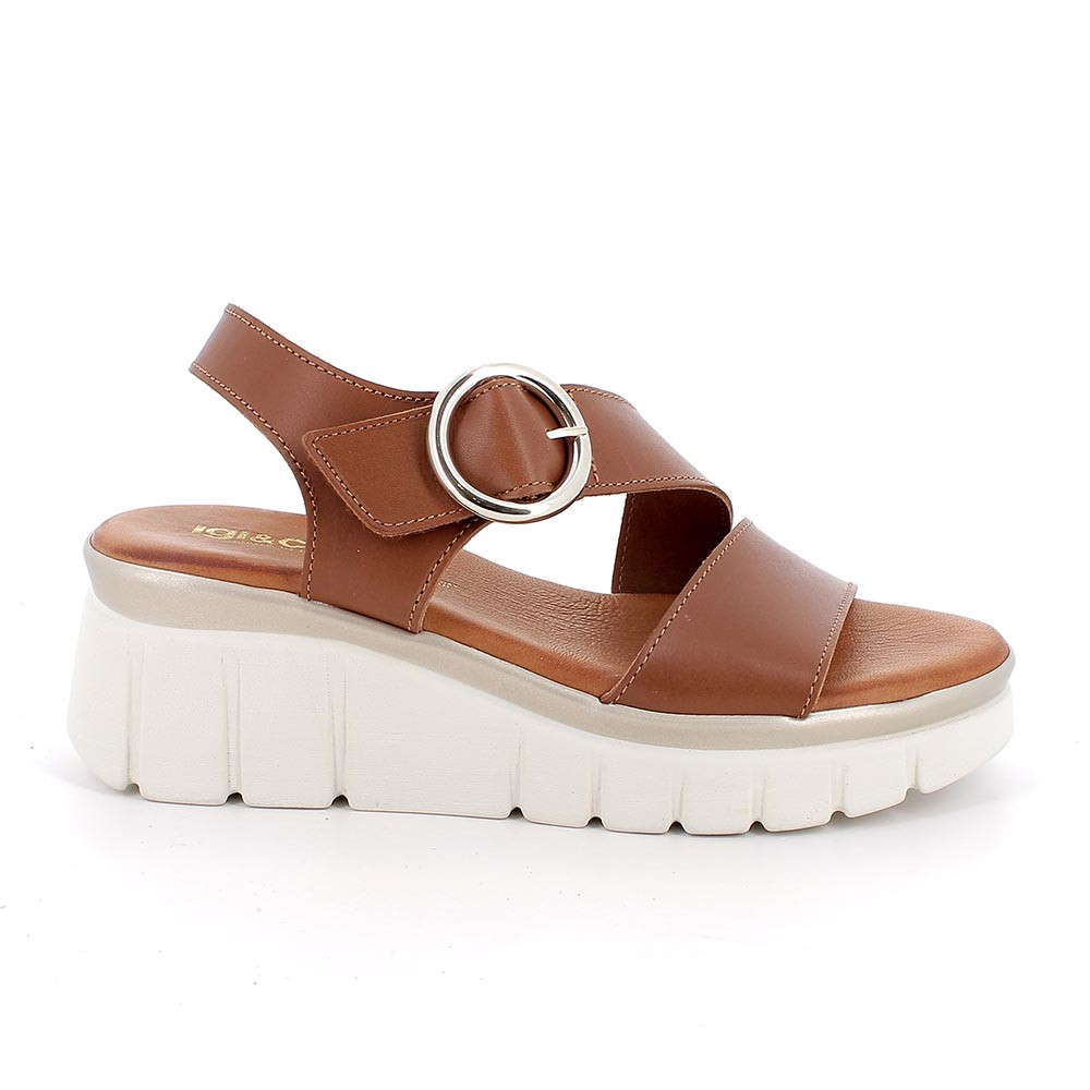 SANDALS WITH WEDGE FOR WOMAN   BROWN WITH VELCRO