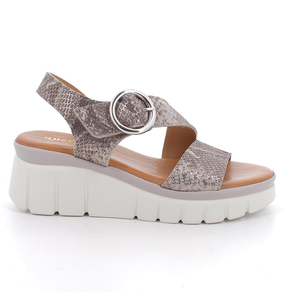 SANDALS WITH WEDGE FOR WOMAN  GREY AND BEIGE WITH VELCRO