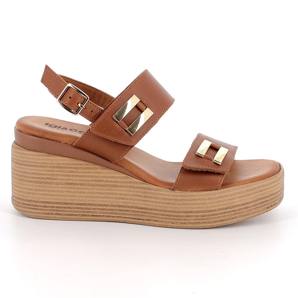 SANDALS WITH WEDGE FOR WOMAN   BROWN WITH VELCRO
