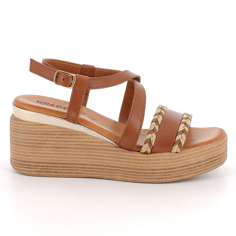 SANDALS WITH WEDGE FOR WOMAN   BROWN WITH BUCKLE