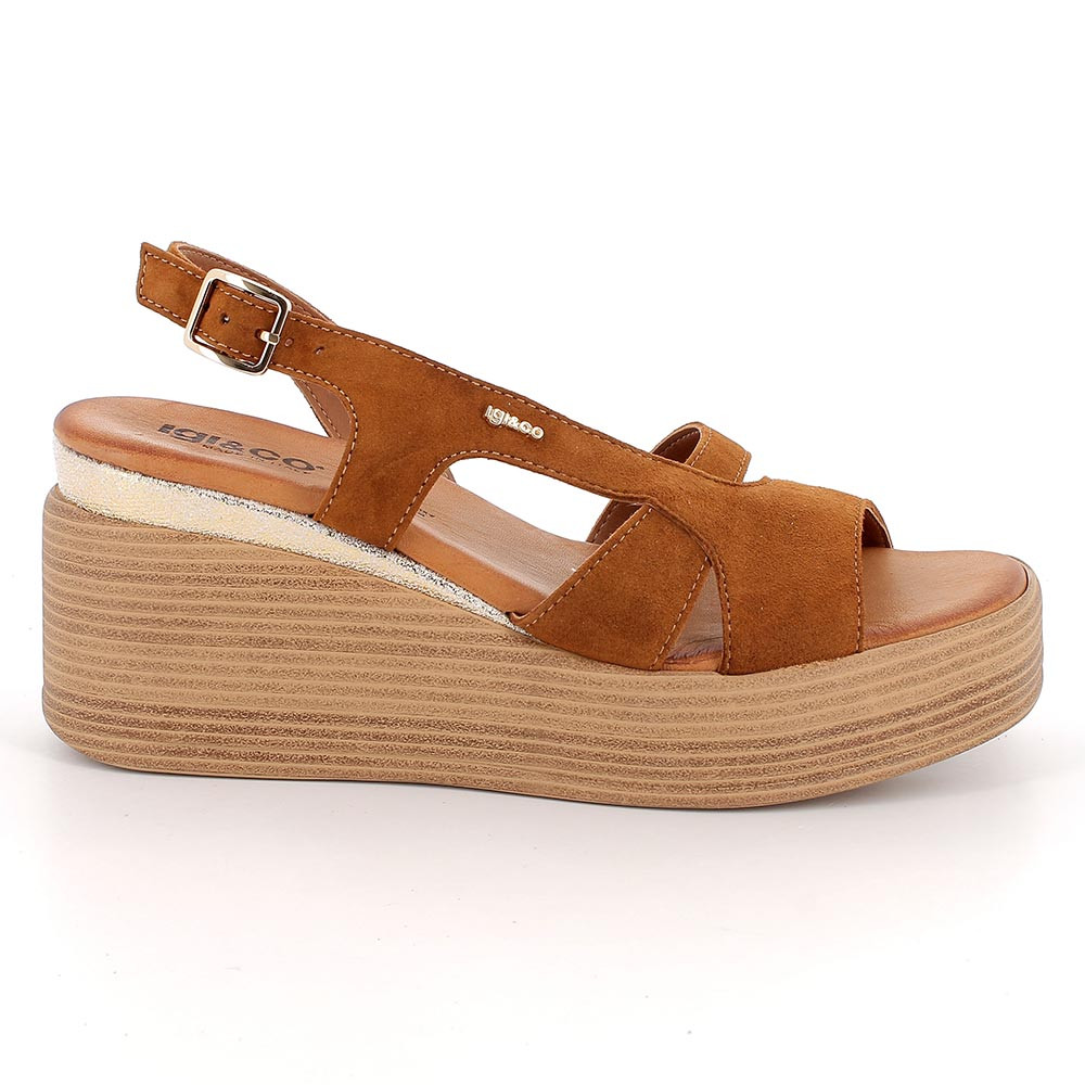 SANDALS WITH WEDGE FOR WOMAN   BROWN WITH BUCKLE