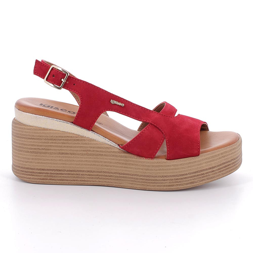 SANDALS WITH WEDGE FOR WOMAN  RED WITH BUCKLE