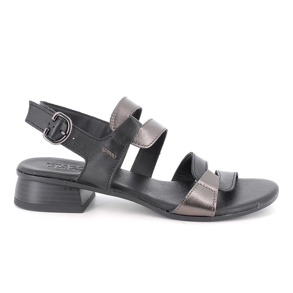SANDALS WITH HEEL FOR WOMAN  GREY AND BLACK WITH BUCKLE