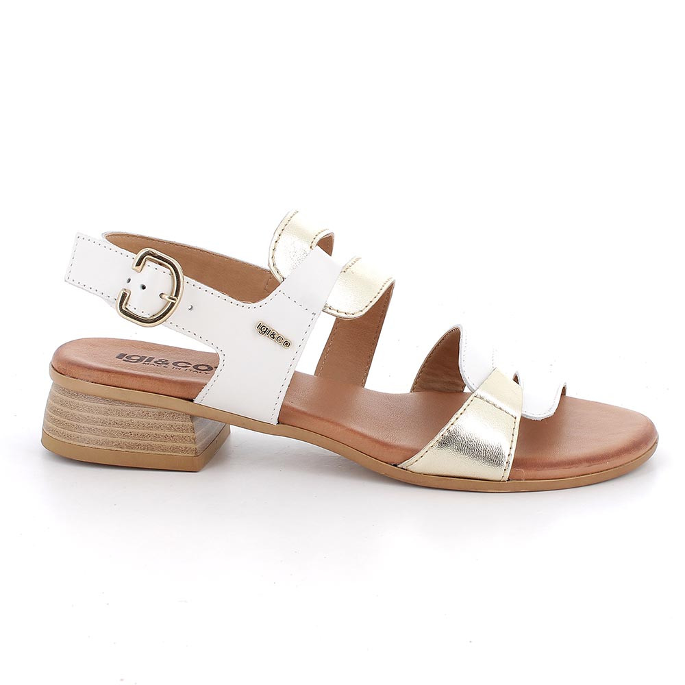 SANDALS WITH HEEL FOR WOMAN  PLATINUM AND WHITE WITH BUCKLE