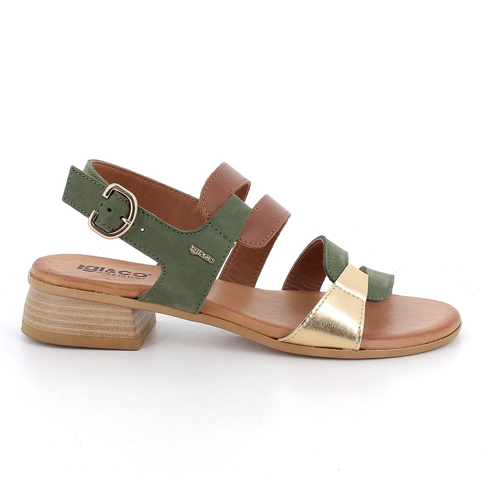 SANDALS WITH HEEL FOR WOMAN  GREEN AND BROWN WITH BUCKLE