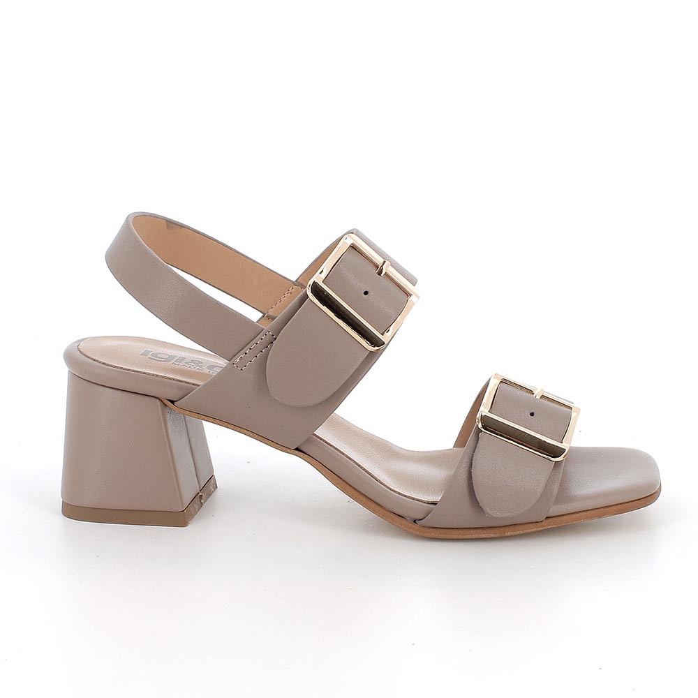 SANDALS WITH HEEL FOR WOMAN   GREY AND BEIGE WITH VELCRO