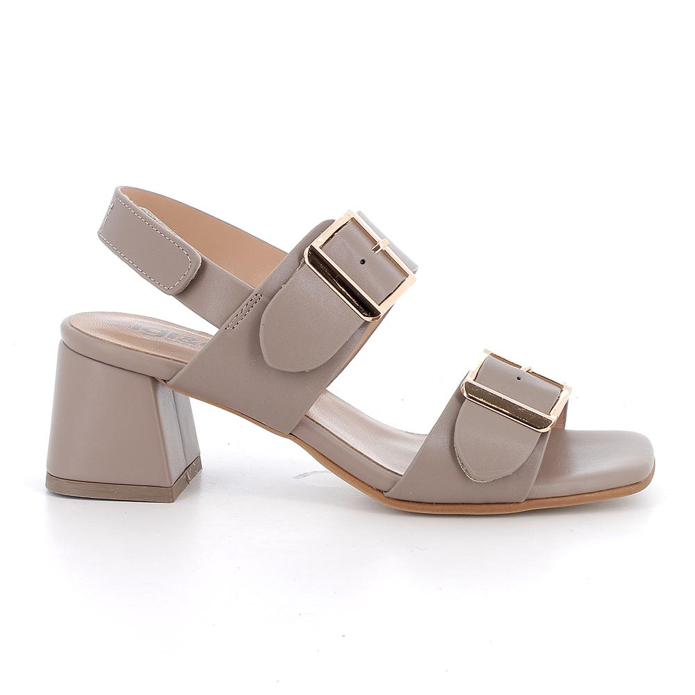 Sandali con tacco da donna grigio e beige con strap