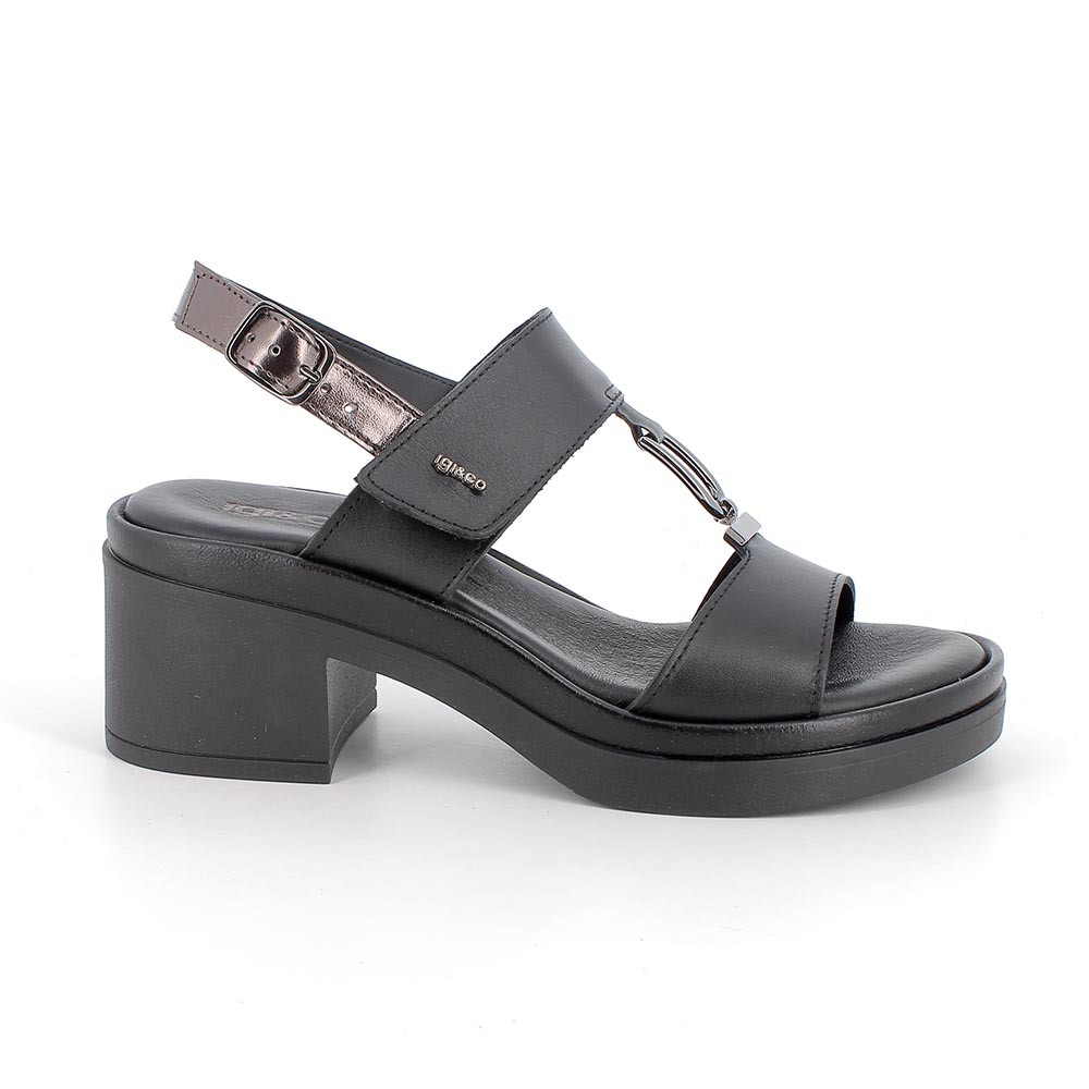 SANDALS WITH HEEL FOR WOMAN  BLACK AND GREY WITH VELCRO