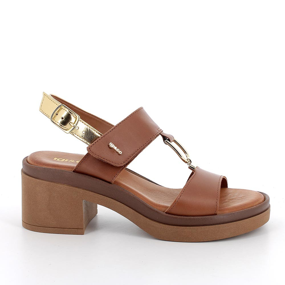 SANDALS WITH HEEL FOR WOMAN  BROWN AND PLATINUM WITH VELCRO