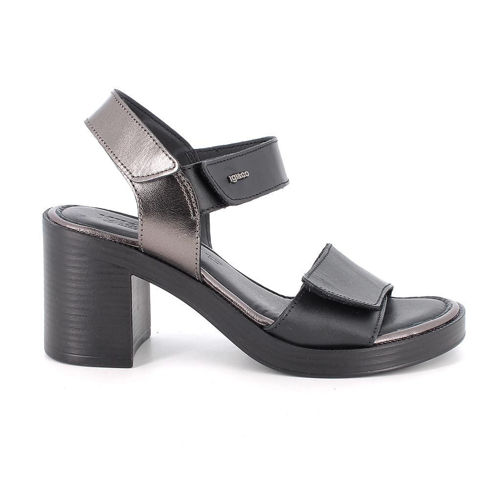 SANDALS WITH HEEL FOR WOMAN  BLACK AND GREY WITH VELCRO