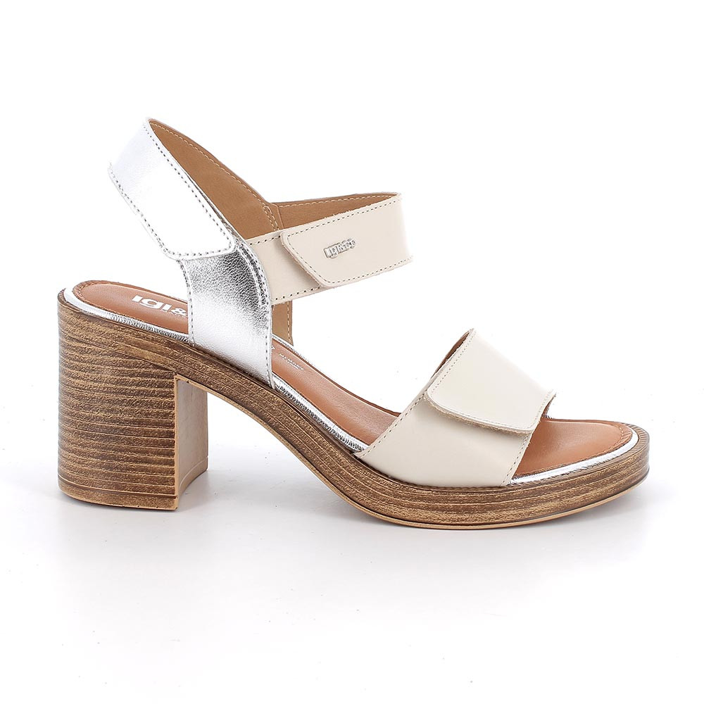 SANDALS WITH HEEL FOR WOMAN  WHITE AND SILVER WITH VELCRO