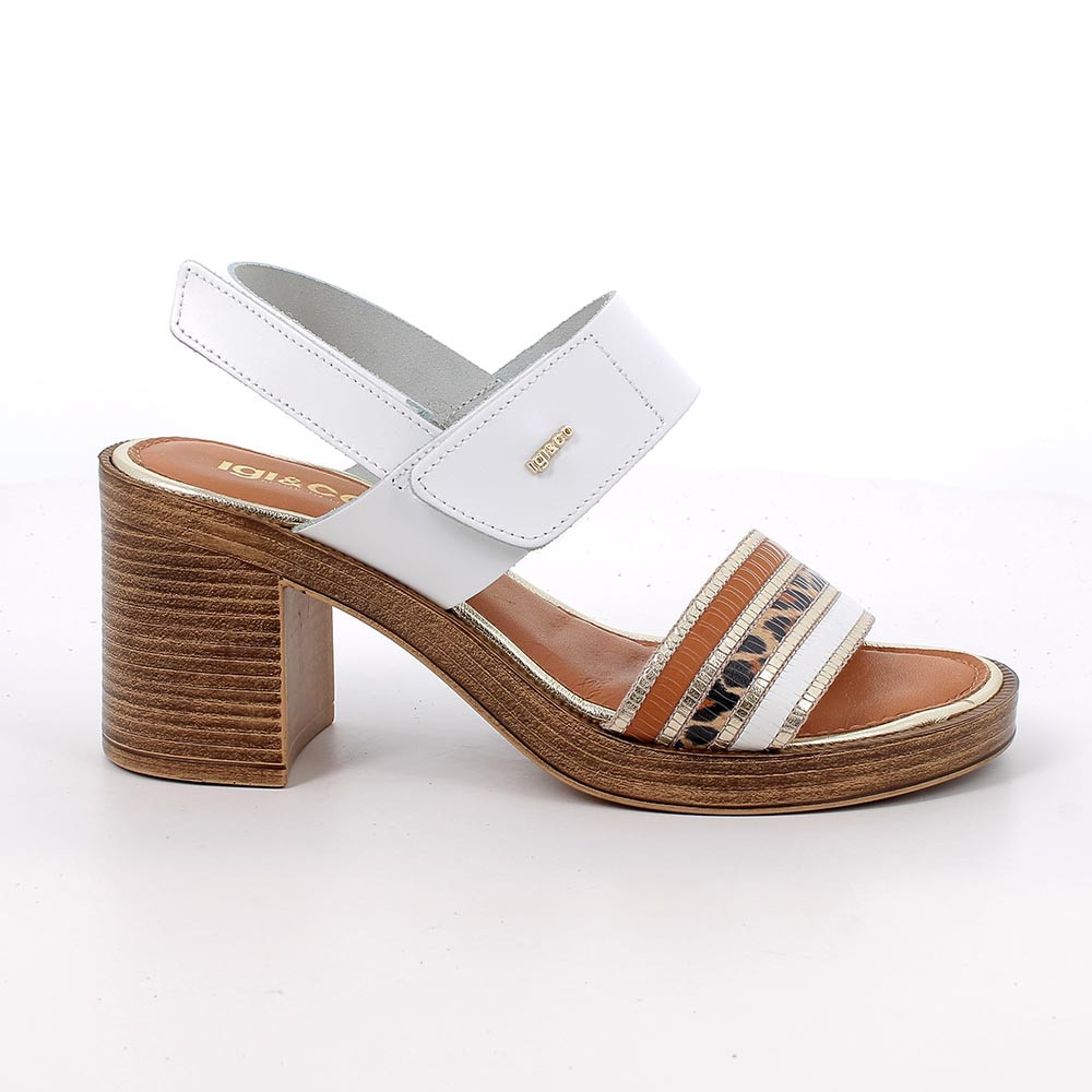 SANDALS WITH HEEL FOR WOMAN   WHITE WITH VELCRO