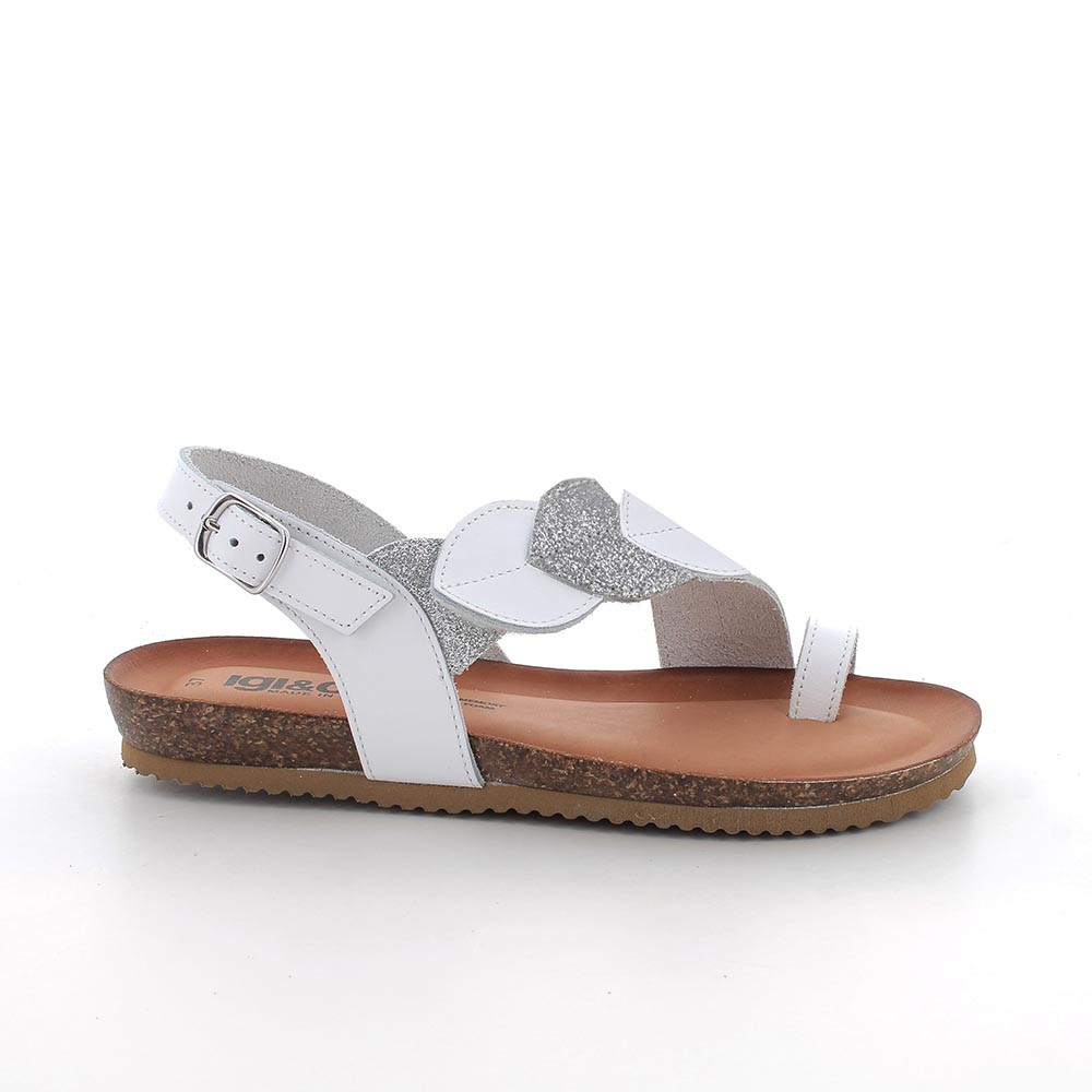 FLIP-FLOP SANDALS FOR WOMAN  WHITE AND SILVER WITH BUCKLE