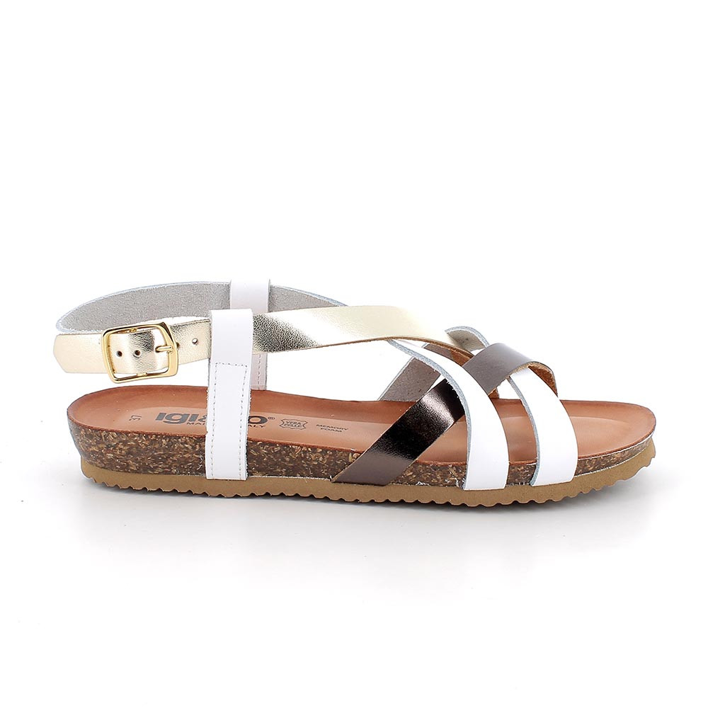 SANDALS FOR WOMAN  WHITE AND PLATINUM WITH BUCKLE
