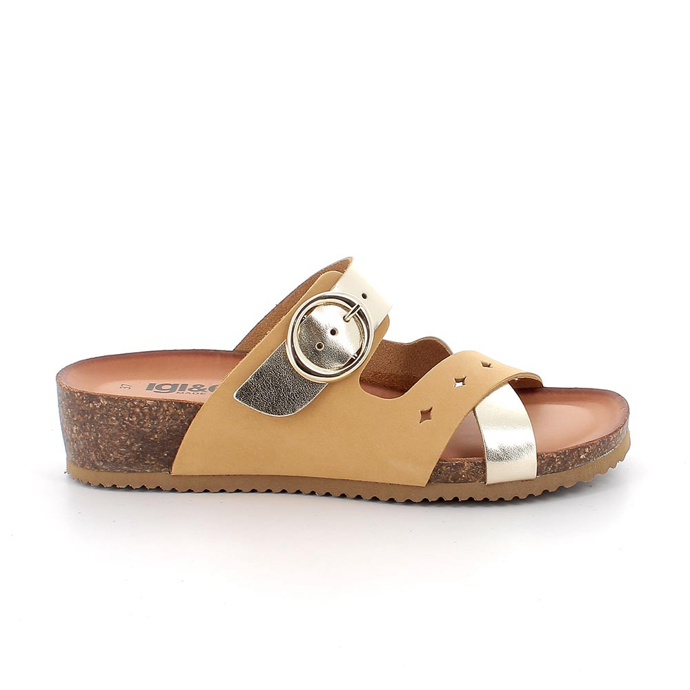 SANDALS FOR WOMAN  YELLOW AND PLATINUM WITH BUCKLE