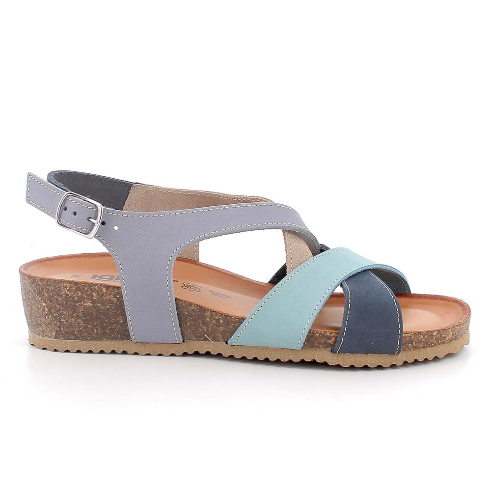 Sandals with wedge for women sky blue and turquoise with buckle