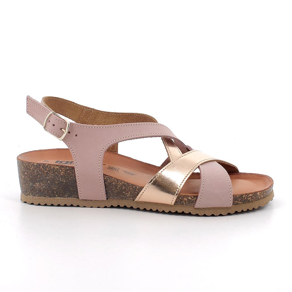 Sandals with wedge for women pink with buckle