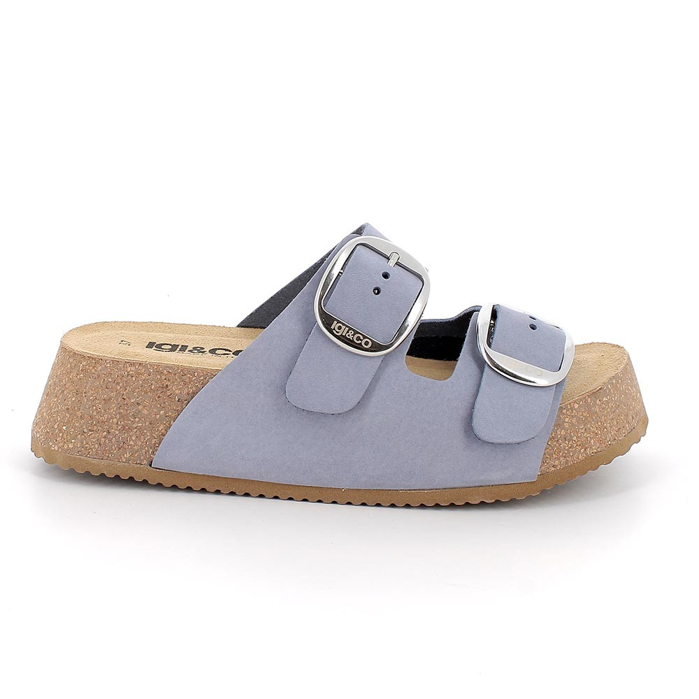 SANDALS WITH WEDGE FOR WOMAN   LIGHT BLUE WITH BUCKLE