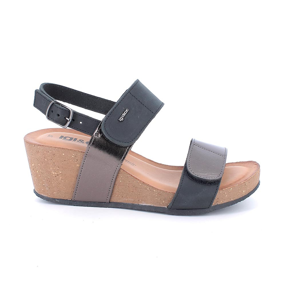 SANDALS WITH WEDGE FOR WOMAN   BLACK AND GREY WITH VELCRO