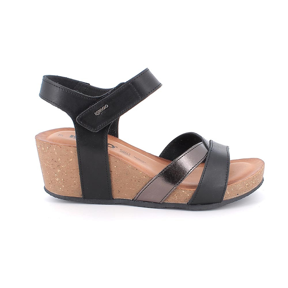 SANDALS WITH WEDGE FOR WOMAN   BLACK AND GREY WITH VELCRO