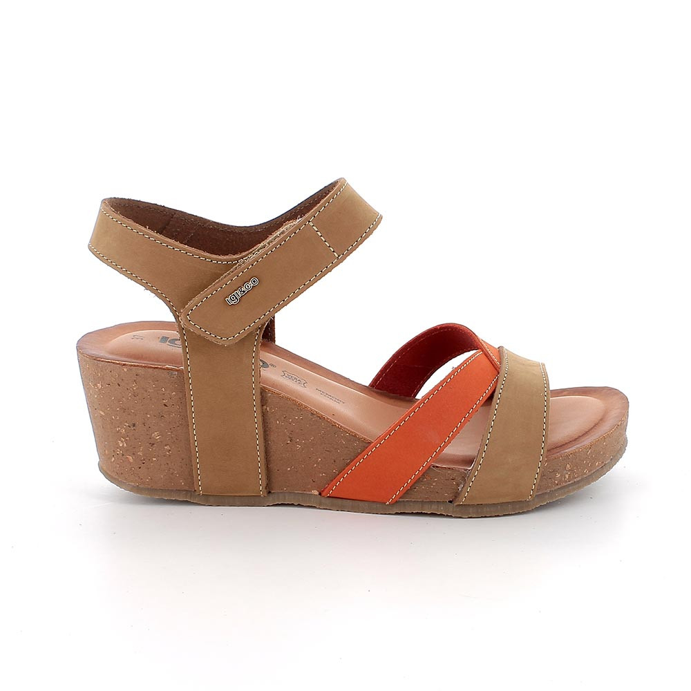 SANDALS WITH WEDGE FOR WOMAN  BROWN AND ORANGE WITH VELCRO